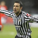 Udinese's Quagliarella celebrates after scoring a goal against Spartak Moscow during their UEFA Cup soccer match in Moscow
