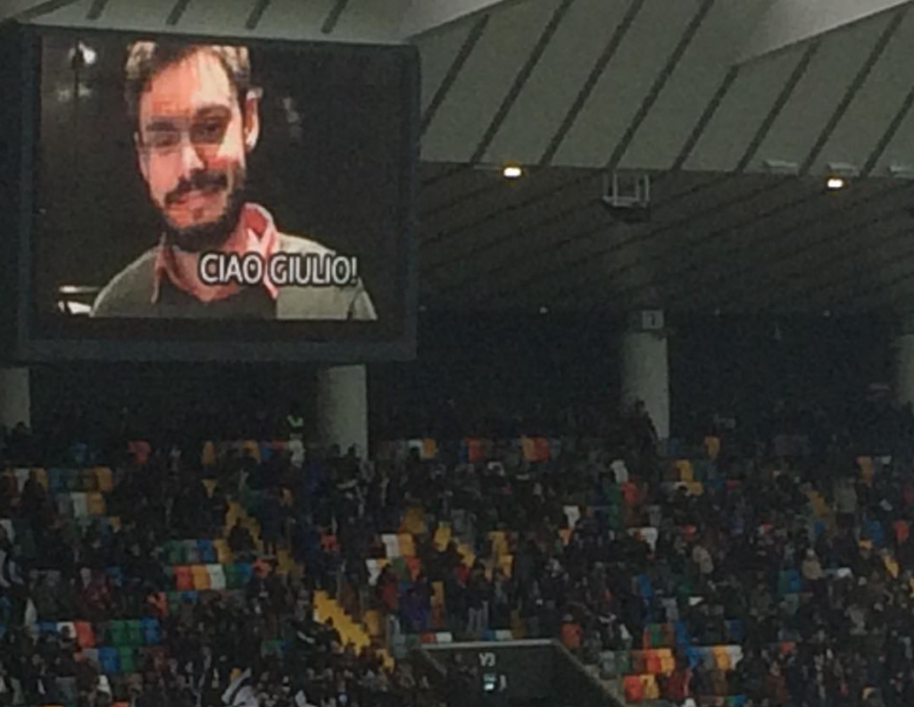 Udinese Bologna maxischermo ricordo Giulio Regeni