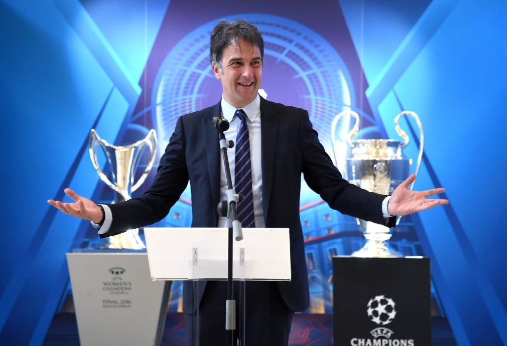 The UEFA Champions League Trophy Is Displayed In Milan