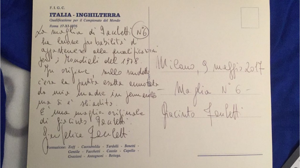 Comitato Marangone maglia Facchetti lettera